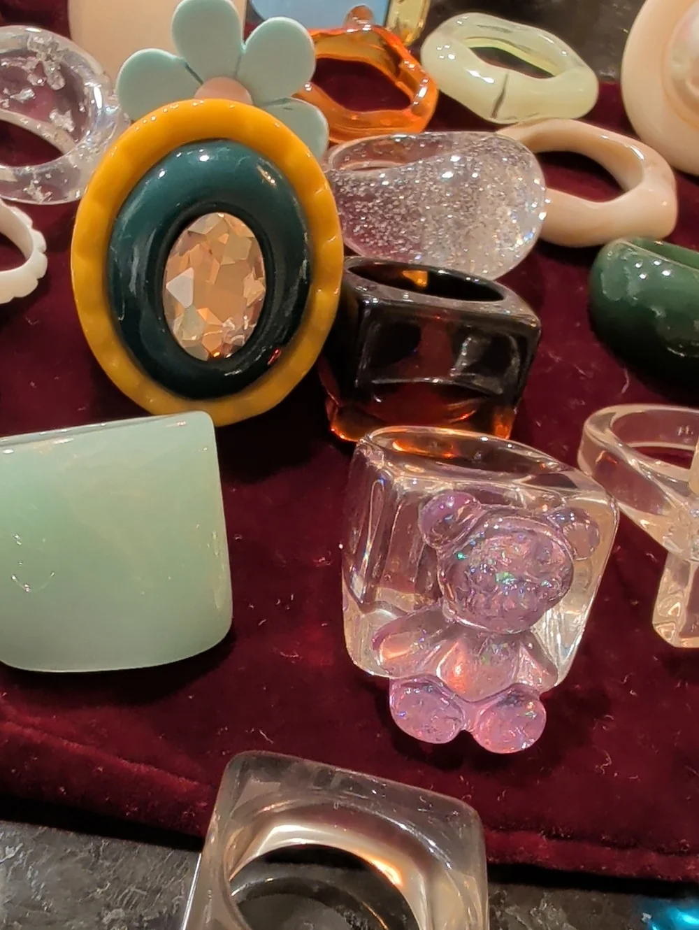 Assorted 51  Resin Acrylic Fashion Rings Colorful Flower and Gem Styles SZ 6 & 7